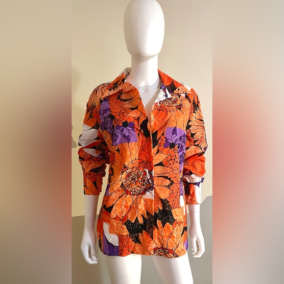 VINTAGE 70’s PYKETTES COLORFUL FLORAL BUTTON DOWN LONG SLEEVE SHIRT. - Picture 3 of 8